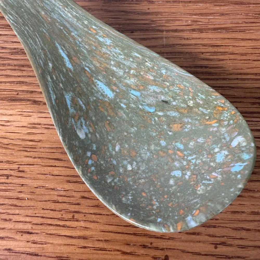 Vintage Texas Ware Green Speckled Melamine Soup Rice Serving Spoon MCM